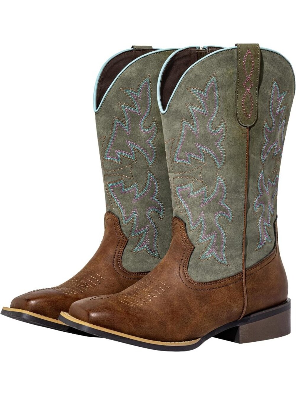 Women’s Green Extra Wide Calf Cowboy Boots Western Cowgirl Knee High Boots